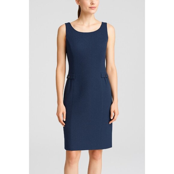 St. John Couture Navy Knit Sleeveless Sheath Dress Size 8 Classic Wool Blend Wor - Picture 1 of 7